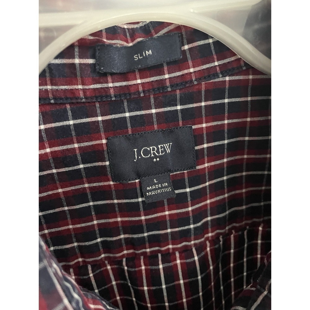 J. Crew Slim Button-Up Shirt Men's Size L Navy Red Long Sleeve Plaid Cotton - Picture 4 of 7